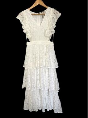 Aratta Silent Journey Tiered Lace Midi Dress NWOT